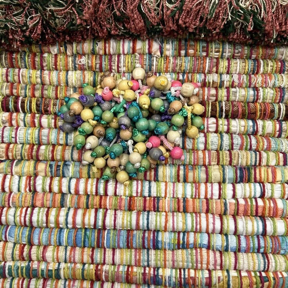 Handmade Lyn Jankowski boho Multicolored‎ fringe Beads Hippie handbag purse Snap